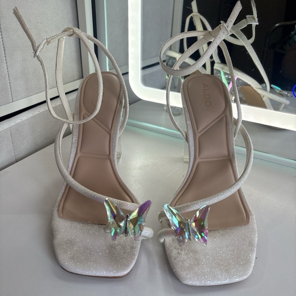 Aldo Women's White Glitter Heels with Butterfly Accent - Picture 1 of 5